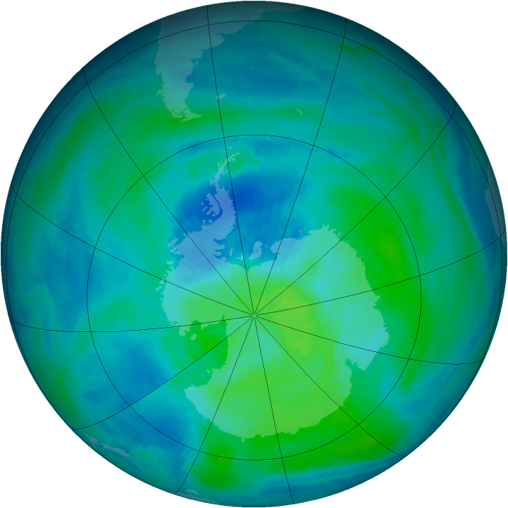 Antarctic ozone map for 10 March 1993